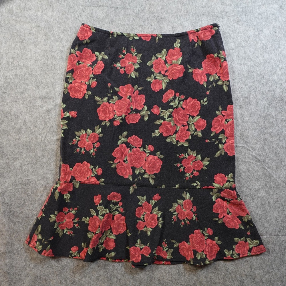 Moschino Skirt Womens 6 Black Red Rose Tulip Knee Length